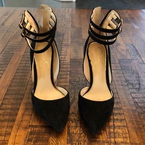 Black velvet 3 strap Jessica Simpson heels size 6